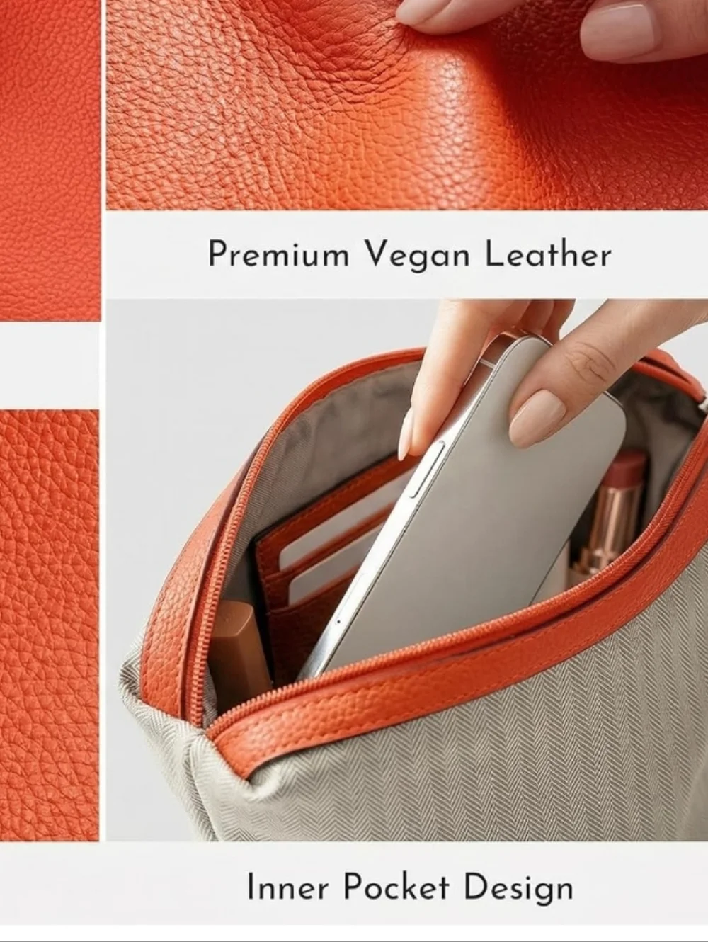 Canvas Toiletry Bag with Orange Trim - Picotin Bag Shaper Storage & Organization